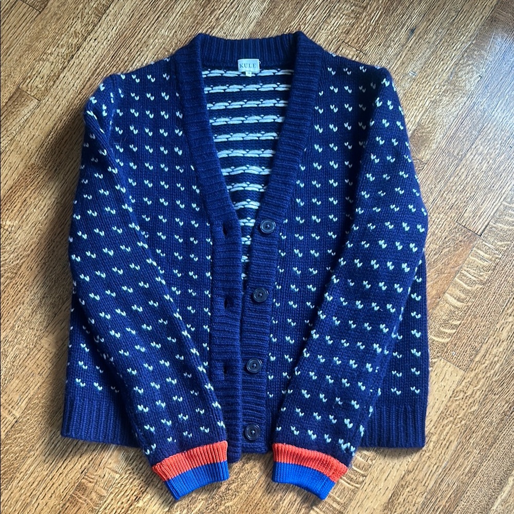 KULE Blue Cashmere Cardigan Sweater with Textured Knit—worn once